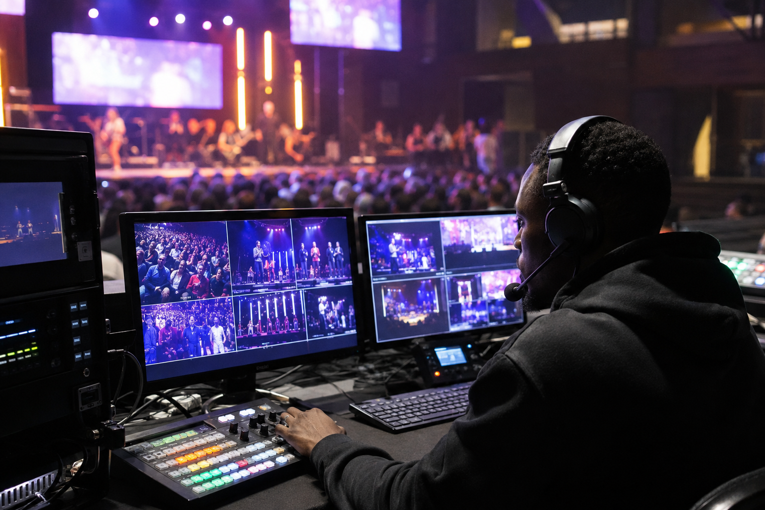 Livestream director operating a multi-camera broadcast