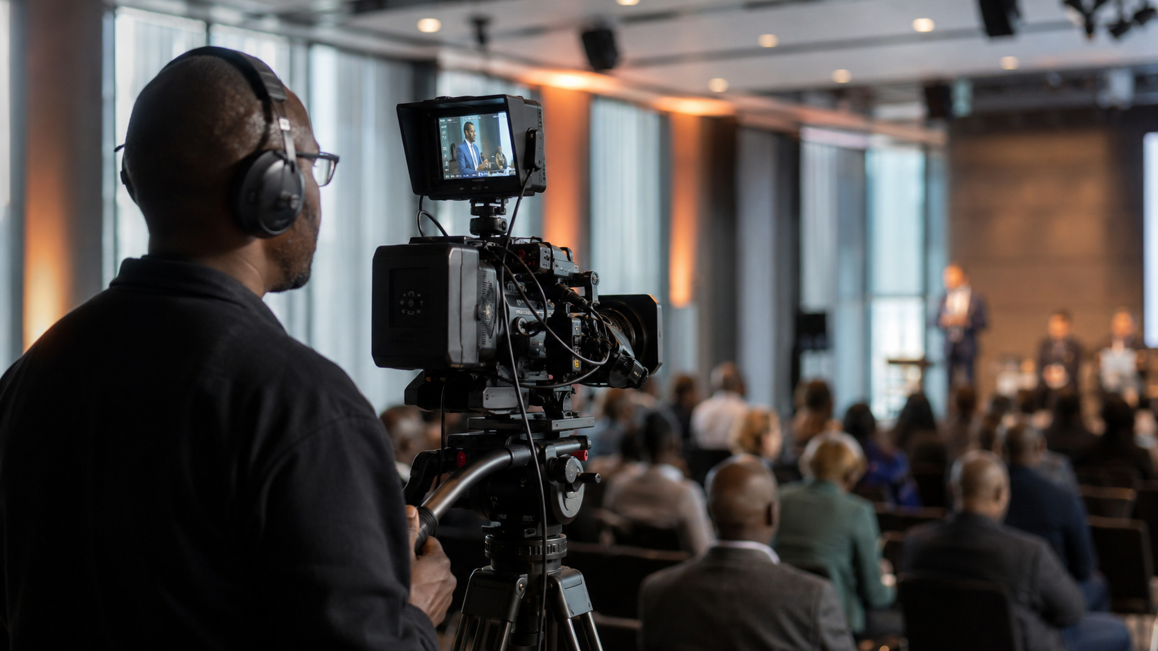 Camera operator filming a corporate conference